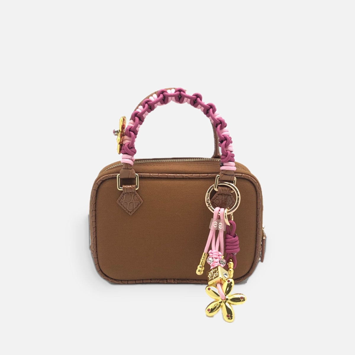 Klove x Bloca LISBON CANVAS bag in oat brown with a beaded handle and charms