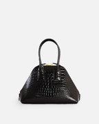 BASEL Black croc-embossed top-handle bag, front view