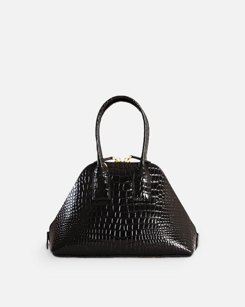 BASEL Black croc-embossed top-handle bag, front view