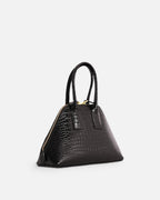 BASEL Black croc-embossed top-handle bag, side view