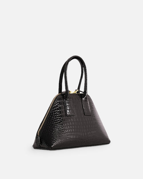 BASEL Black croc-embossed top-handle bag, side view