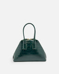 BASEL Dark Green croc-embossed top-handle bag, front view