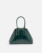 BASEL Dark Green croc-embossed top-handle bag, front view