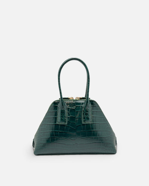 BASEL Dark Green croc-embossed top-handle bag, front view