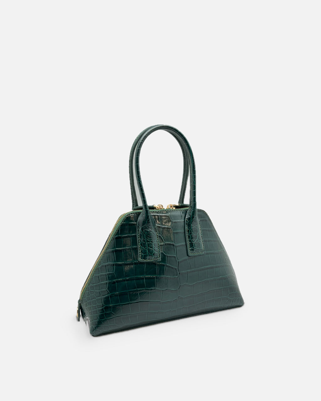 BASEL Dark Green croc-embossed top-handle bag, side view
