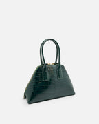 BASEL Dark Green croc-embossed top-handle bag, side view