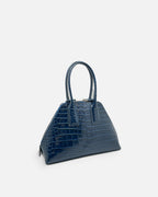 BASEL Midnight Blue croc-embossed top-handle bag, side view