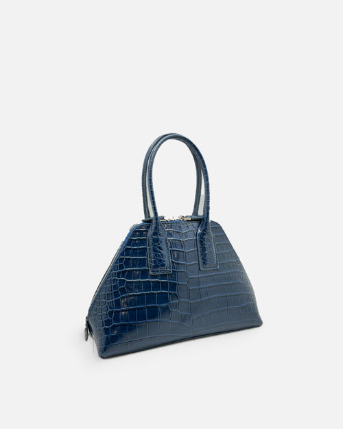 BASEL Midnight Blue croc-embossed top-handle bag, side view