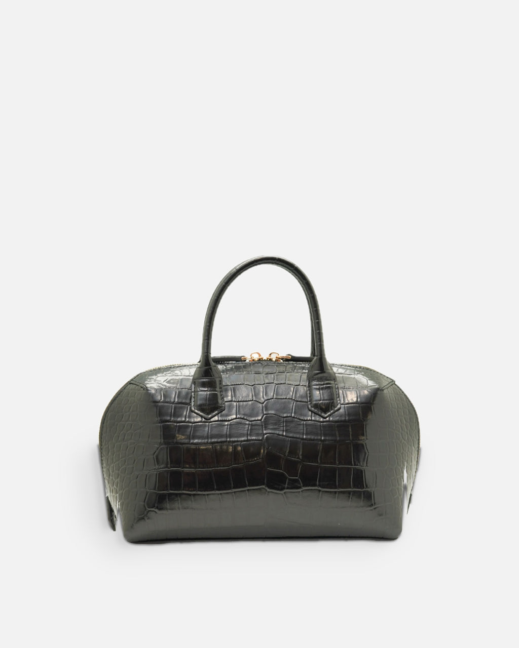 BOMBAY Black croc-embossed top-handle bag, front view