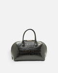 BOMBAY Black croc-embossed top-handle bag, front view