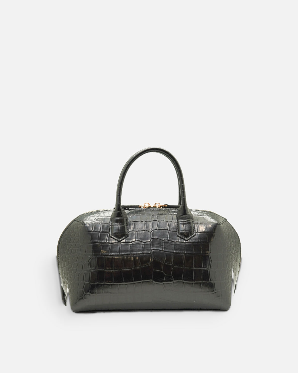 BOMBAY Black croc-embossed top-handle bag, front view