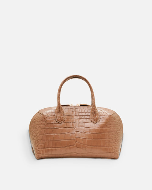 BOMBAY Dune croc-embossed top-handle bag, front view