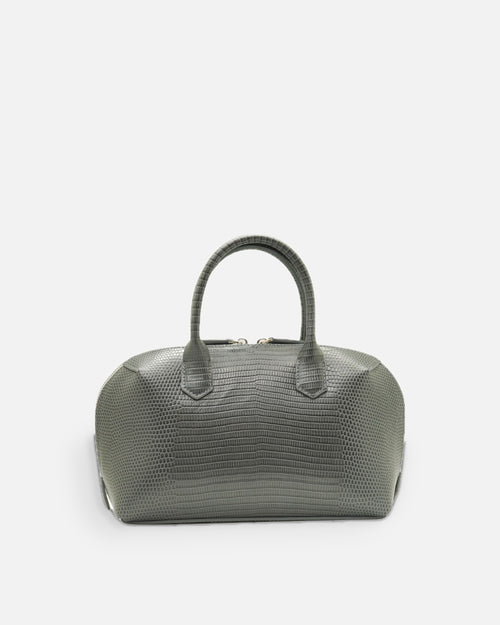 BOMBAY Mink Grey lizard-embossed top-handle bag, front view