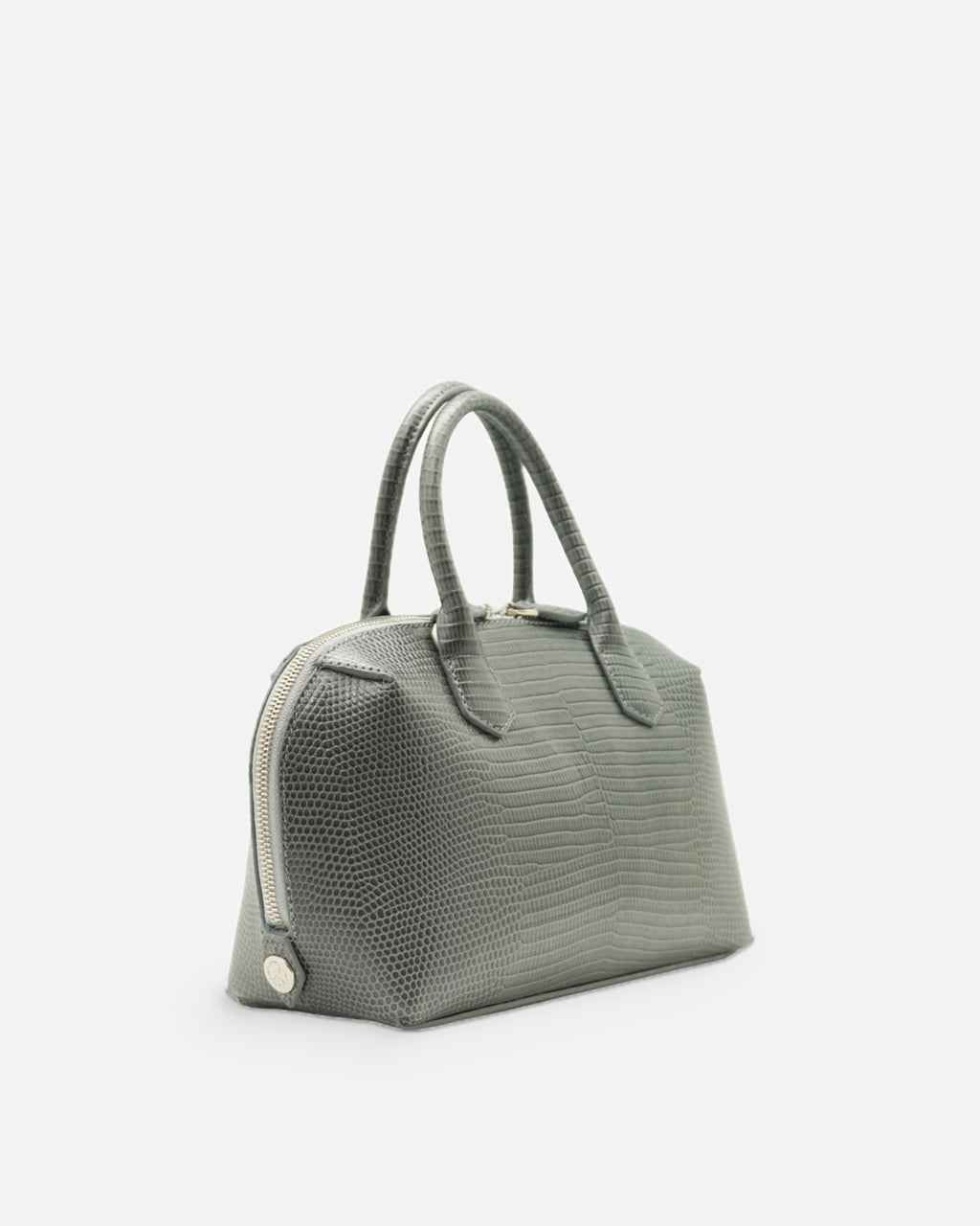 BOMBAY Mink Grey lizard-embossed top-handle bag, side view
