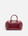 BOMBAY Ruby Red croc-embossed top-handle bag, front view