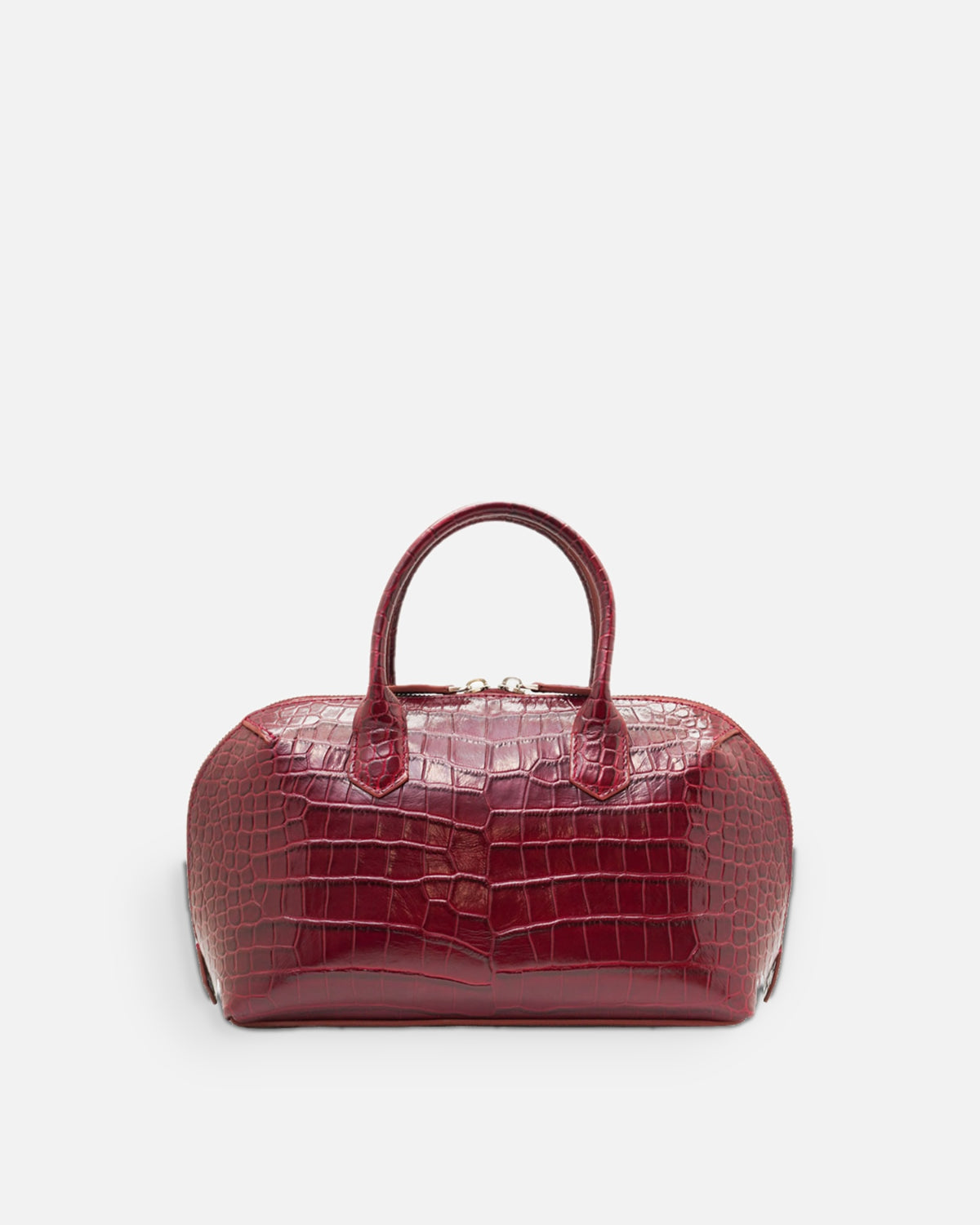 BOMBAY Ruby Red croc-embossed top-handle bag, front view