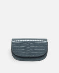 CARMEL Glacier Grey croc-embossed crescent flap bag, front view