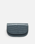 CARMEL Glacier Grey croc-embossed crescent flap bag, front view