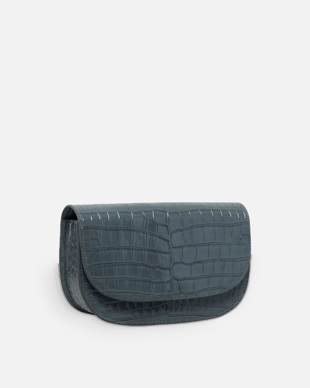 CARMEL Glacier Grey croc-embossed crescent flap bag, side view