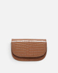 CARMEL Oat Brown croc-embossed crescent flap bag, front view