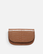 CARMEL Oat Brown croc-embossed crescent flap bag, front view