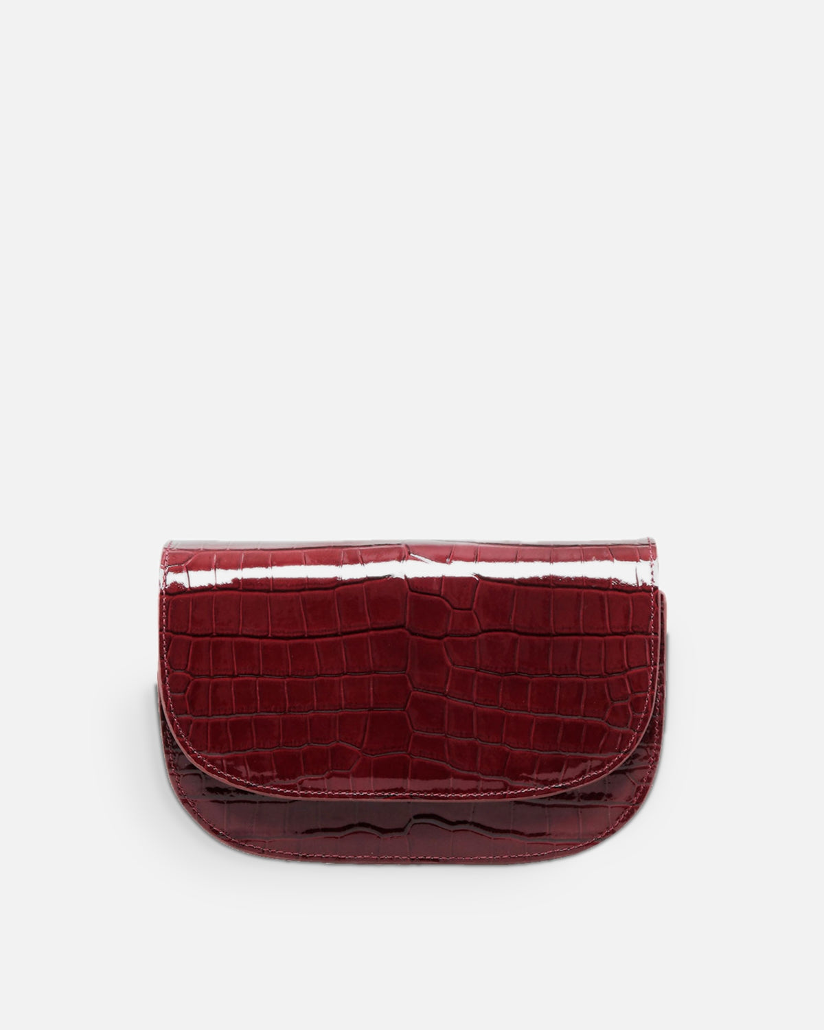 CARMEL Ruby Red croc-embossed crescent flap bag, front view