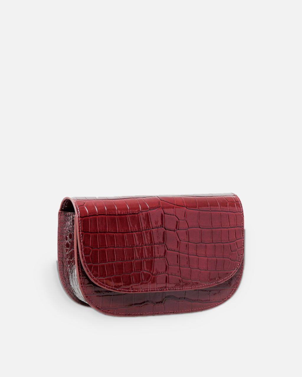 CARMEL Ruby Red croc-embossed crescent flap bag, side view
