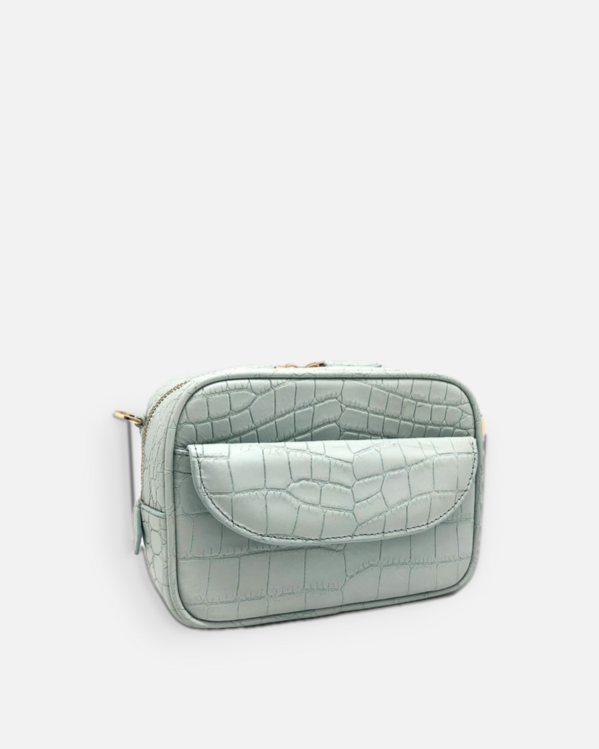 COMO Artic Blue croc-embossed shoulder bag, side view