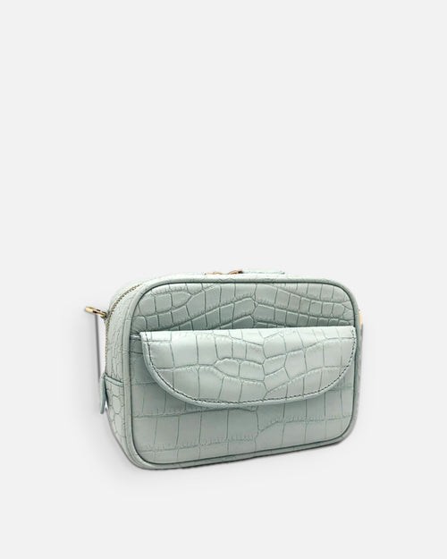 COMO Artic Blue croc-embossed shoulder bag, side view