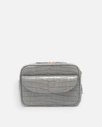 COMO Whisper Grey croc-embossed shoulder bag with front flap pocket, front view
