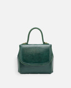FLORENCE Lizard Dark Green top-handle flap bag, front view