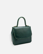 FLORENCE Lizard Dark Green top-handle flap bag, side view