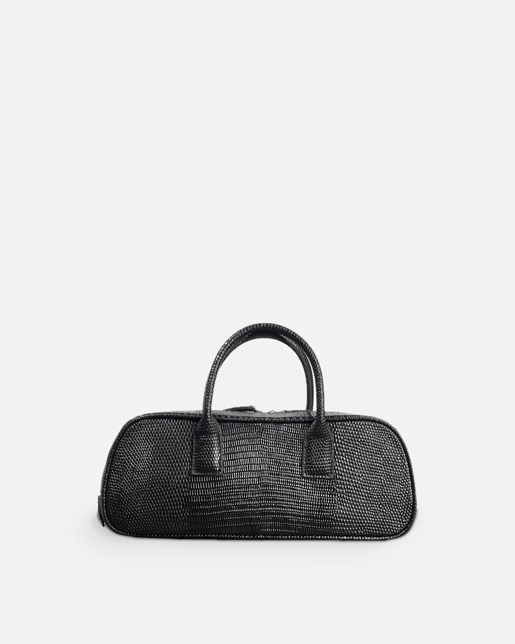LUCCA STRETCH Black Lizard elongated bowling bag, front view