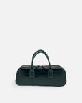 LUCCA STRETCH Dark Green croc-embossed elongated bowling bag, front view