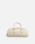LUCCA STRETCH White Linen croc-embossed elongated bowling bag, front view