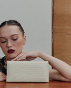 SIENNA STRETCH White Linen, worn by model